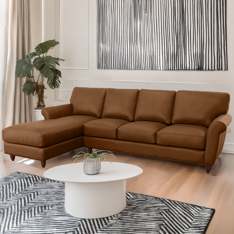 Canapé modulaire en cuir véritable Cherish, Face à la gauche, Cuir véritable cèdre