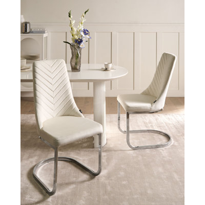 47cm H Velvet Upholstered Upholstered Back Dining Chair in White