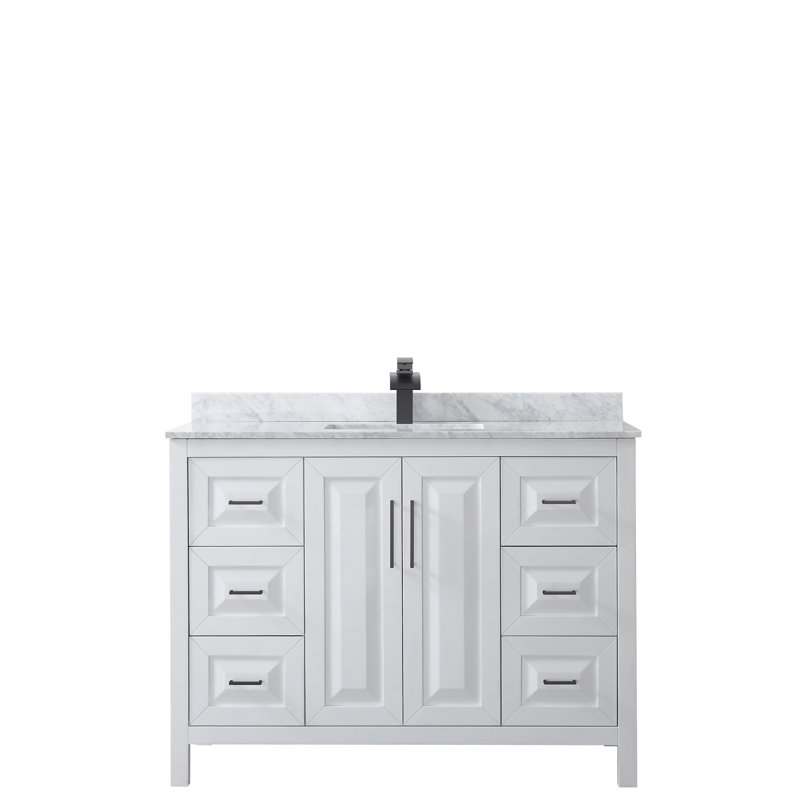 Ensemble de meuble-lavabo simple 48 po Daria, Blanc, Marbre de culture de Carrare, Or brossé