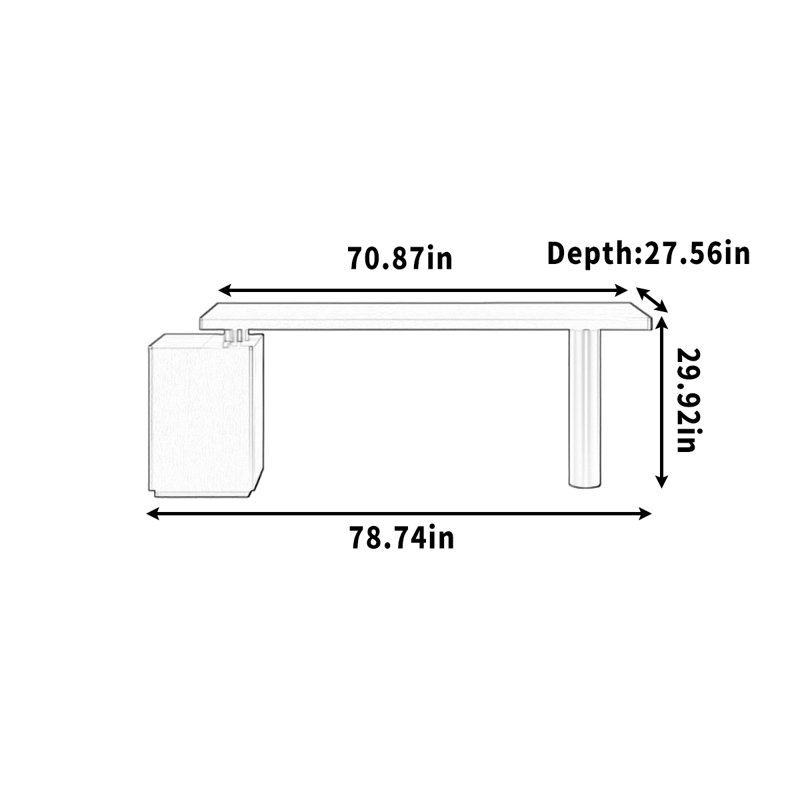 Bureau d'étude pour travailler / étudier spacieux pour un usage domestique, H 29,92 po x l 78,74 po x P 27,56 po, Brun