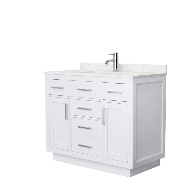 Beckett TK 42'' W Single Vanity, Carrara Cultured Marble, Brushed Nickel, White