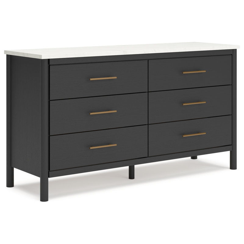 Cadmori Black and White 6-Drawer Dresser with Mirror