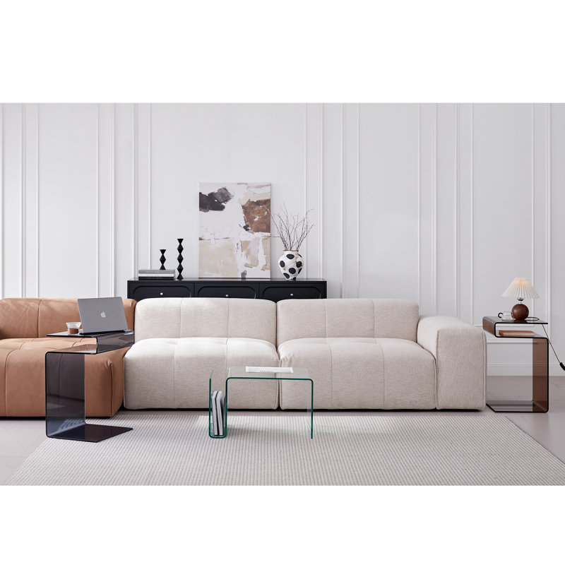 Glass Nightstand,side Table,s-shaped End Table For Living Room,bedside Table For Bedroom, Transparent Brown