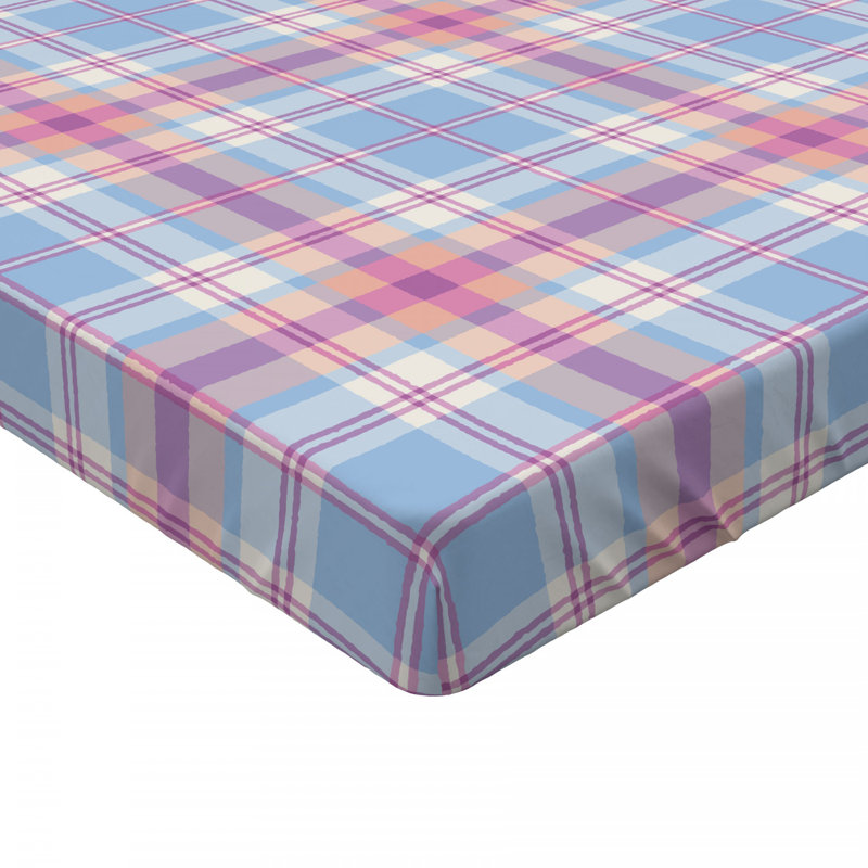 Microfiber Plaid Fitted Sheet, Queen Fitted Sheet, Plaid 3, Pink Blue