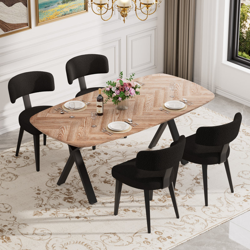 71in Rectangle MDF Pedestal Dining Set, 5 Pieces: Table, 4 Chairs
