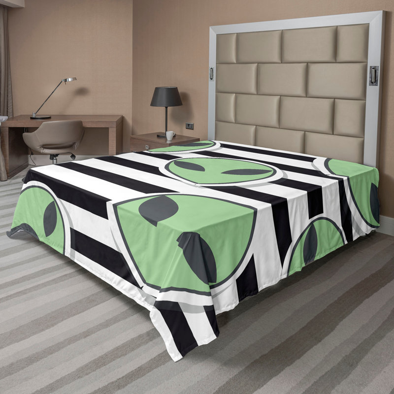 Drap plat moderne de style bohème Ambesonne, Vert pâle / motif rayé gris anthracite, Drap plat de taille très grand