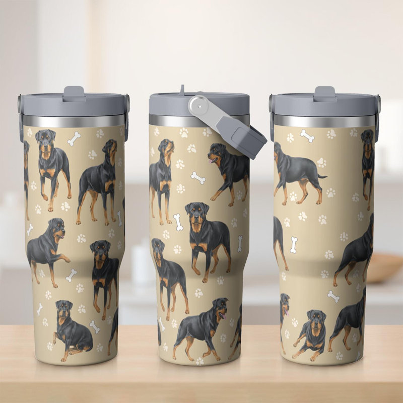Gobelet 30 oz avec couvercle et poignée Gobelets isothermes en acier inoxydable Bouteille d'eau mignonne avec rabat (chien)