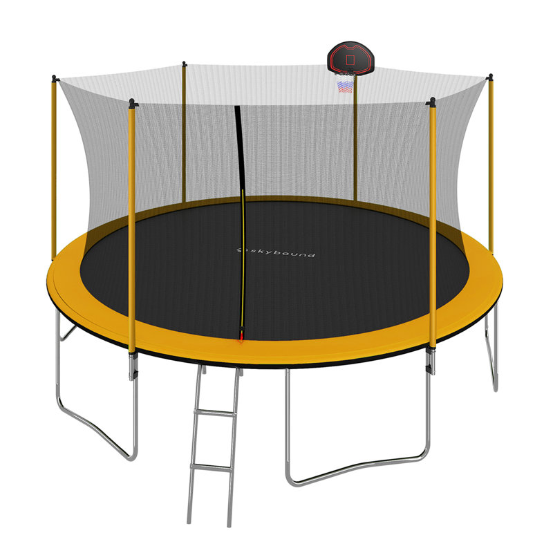 Trampoline de cour arrière de 15 pi avec enceinte de sécurité SkyBond, Orange