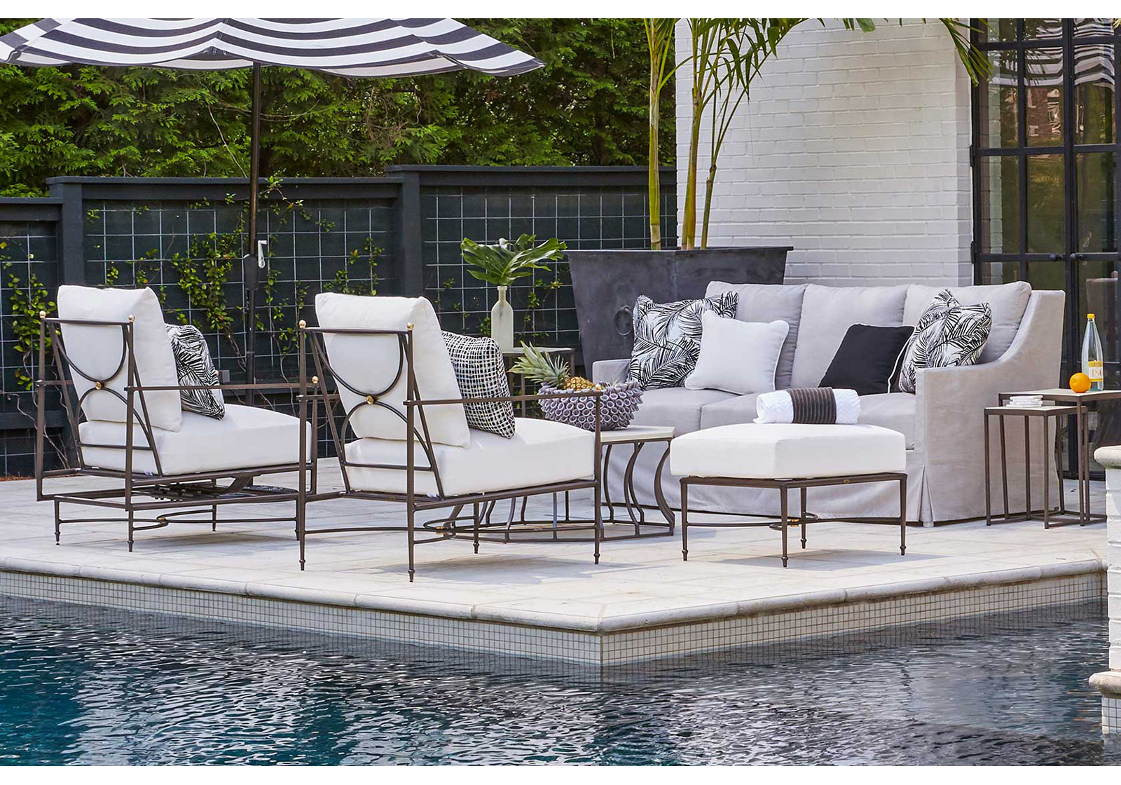 Roma Sunbrella® Patio Footstool, Natural White, No Welt