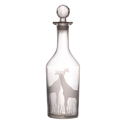 20-Ounce Etched Glass Decanter With Giraffes And Glass Stopper, Clear