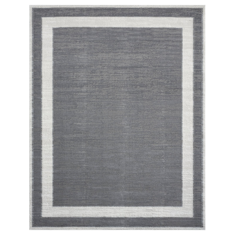 Bunnell Framed Border Area Rug, Rectangle 9'6"x13', Gray/Ivory
