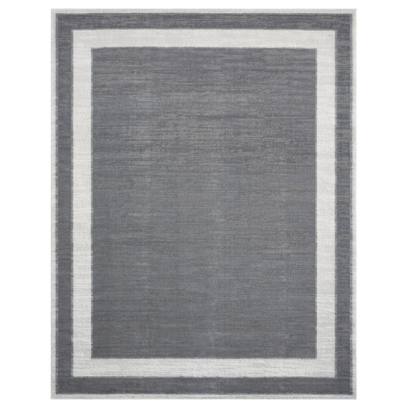 Tapis à bordure Bunnell, Gris / Ivoire, Rectangle 9 pi 6 po x 13 pi