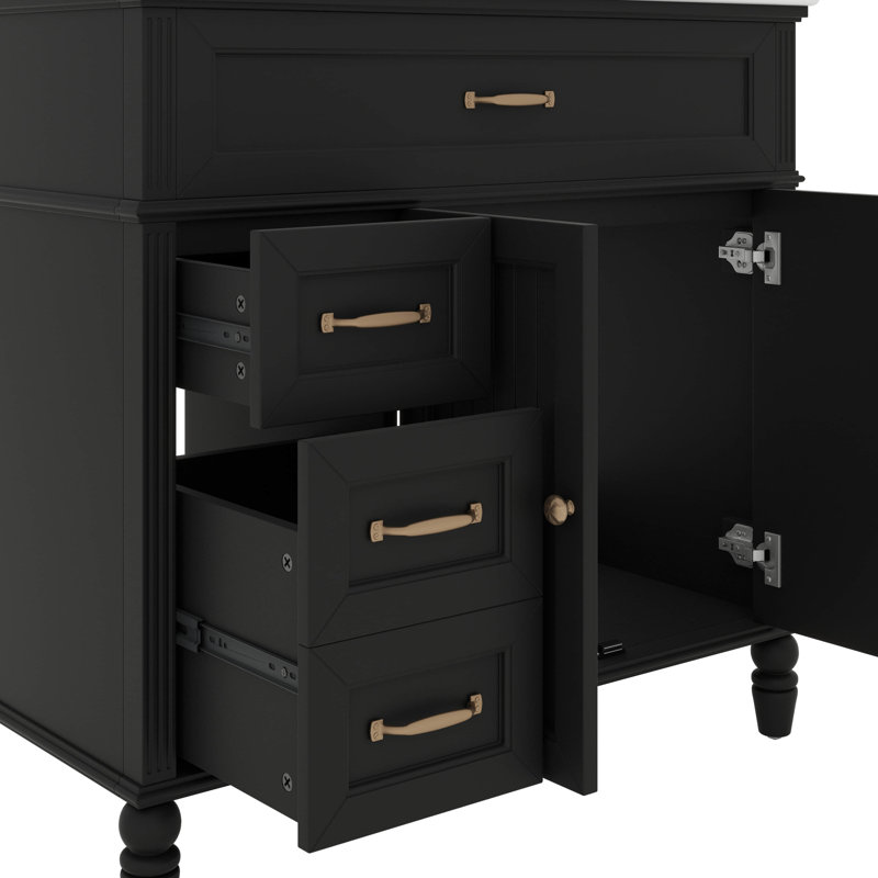 Meuble-lavabo 36 po avec lavabo - Structure solide et panneau de fibres à densité moyenne avec tiroirs, Noir