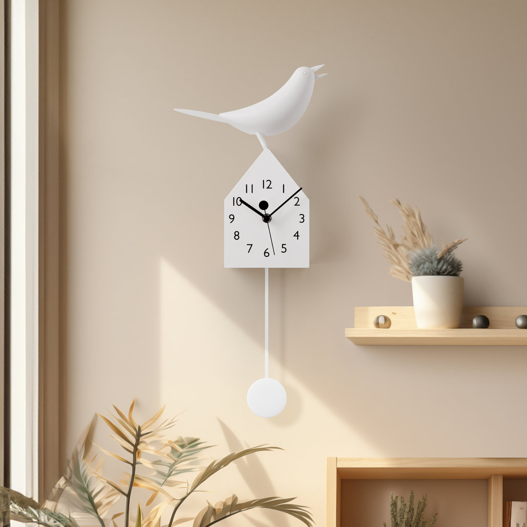 Salik Kinetic Birdhouse Removable Pendulum Wall / Desk Clock Red Barrel Studio® 