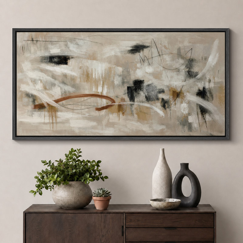 Reproduction d'art moderne sur toile encadrée, H 30 po x l 60 po, Cadre flottant noir