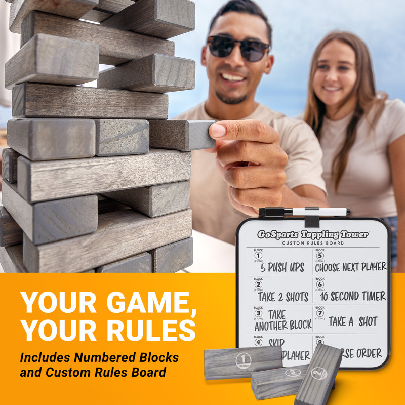 GoSports - Tour de jeu - Grands jeux empilables en bois - Empilables jusqu'à 3 pi, gris