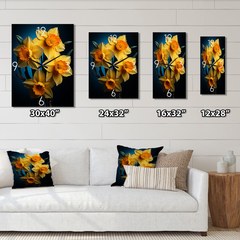 Horloge murale moderne jonquille jaune et orange Bloom Daffodil, Petit