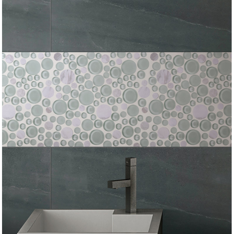 10.5" x 10.5" Bubble Art Random Marble Look Mosaic Wall Tile, Mint Green