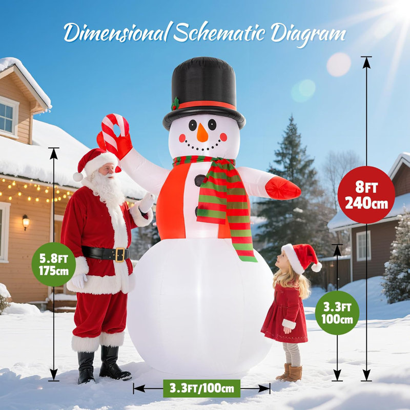 Décoration de Noël gonflable pour l'extérieur 8 pi Snowman