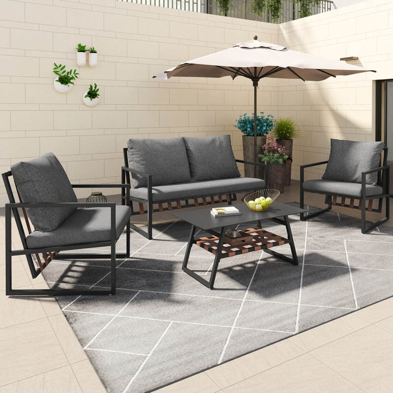 Garden Lounge Set For 4 Persons With Sofa, Coffee Table & Cushions
