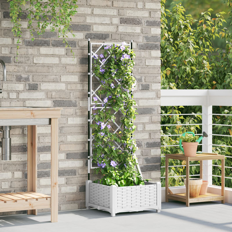 Garden Planter Steel Outdoor Container Modern Decor Terrace Stylish Pot, 125.5cm H x40cm W x 40cm D, White