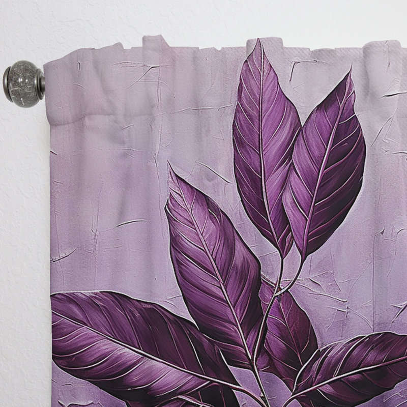 Purple Leaves Plum Precision II - Leaves Curtain - Room Darkening Floral Curtain - 1 Panels, 52" W x 63" L