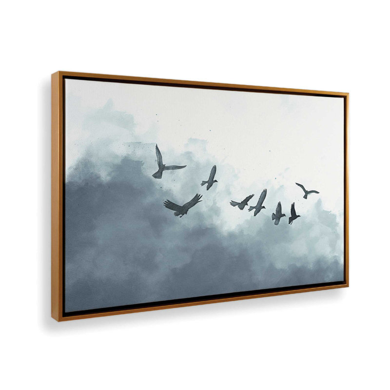 Impression sur toile Ethereal Flock, H 12,75 po x l 18,75 po x P 1,75 po, Cadre flottant or poli