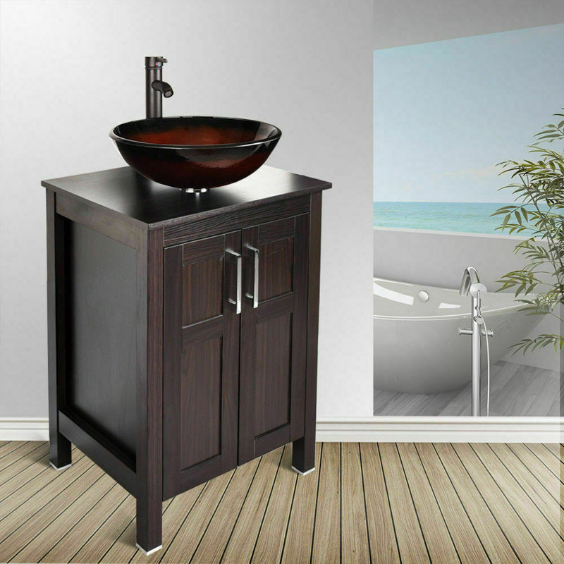 Wade Logan Beyo 16.5'' Brown Tempered Glass Circular Bathroom Sink with Faucet, Beyo Brown