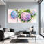Peinture murale sur toile tendue, motif floral d'hortensias à l'aquarelle (paquet de 3)-2035792510
