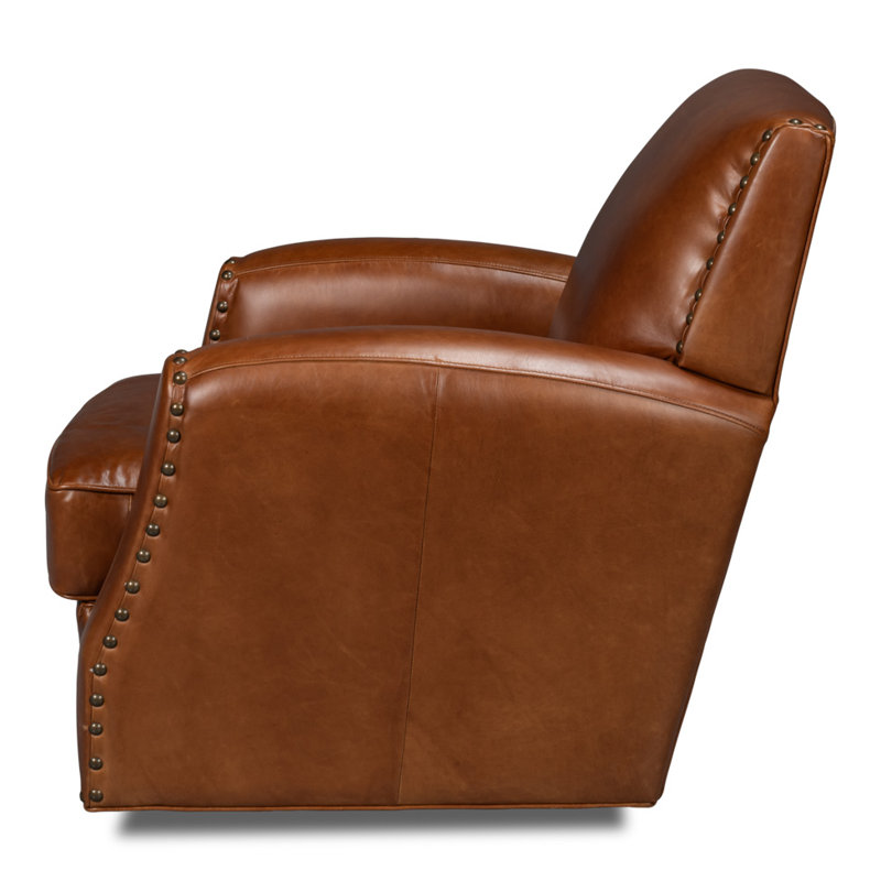 The Taft Swivel Club Chair, Brown Genuine Leather