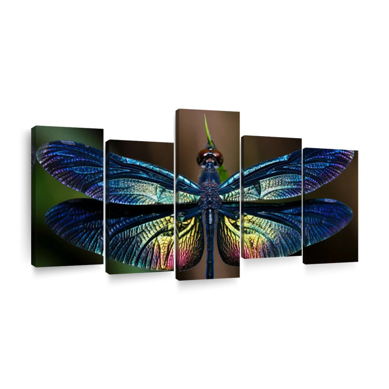 " Prismatic Dragonfly " 5 - Pieces, 33" H x 66" W x 1.25" D