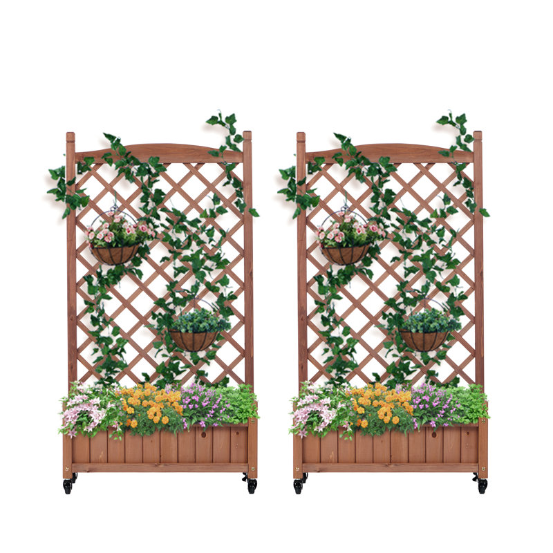 Lit de jardin surélevé avec treillis, boîte à fleurs d'extérieur en bois et support à plantes avec supports d'escalade