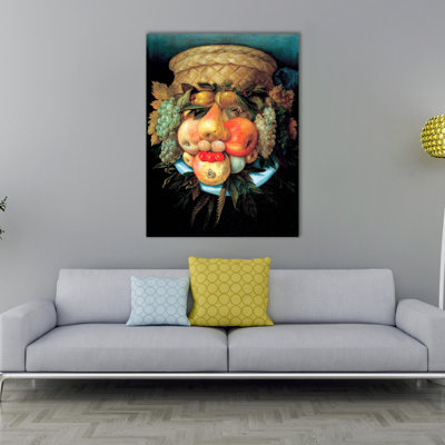 Tête réversible avec panier de fruits par Giuseppe Arcimboldo, reproduction d'art sur toile, œuvre d'art peintre italien