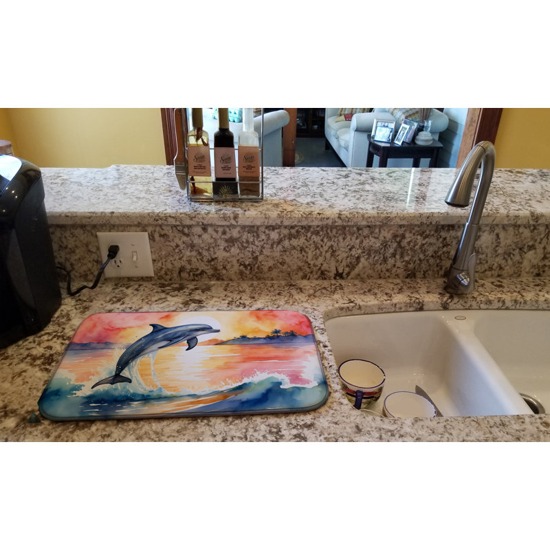 Dolphin Leaping at Sunrise Dish Drying Mat