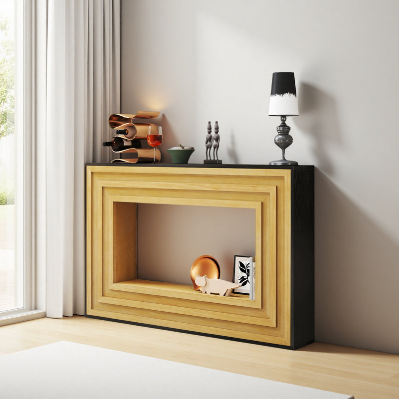 Console Modern Contrast moderne avec structure en bois stratifié et plateau noir