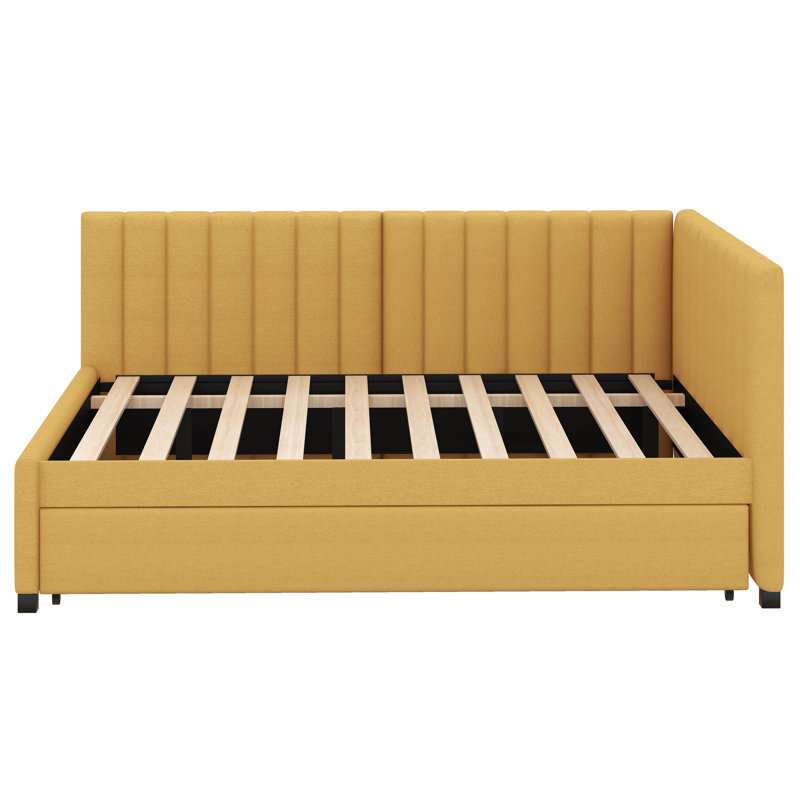 Full Size Upholstered Daybed With Trundle, Yellow