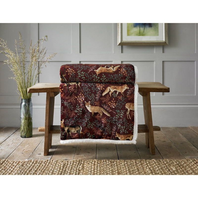 Cuddly Sherpa Fleece Throw, Burgundy Animal