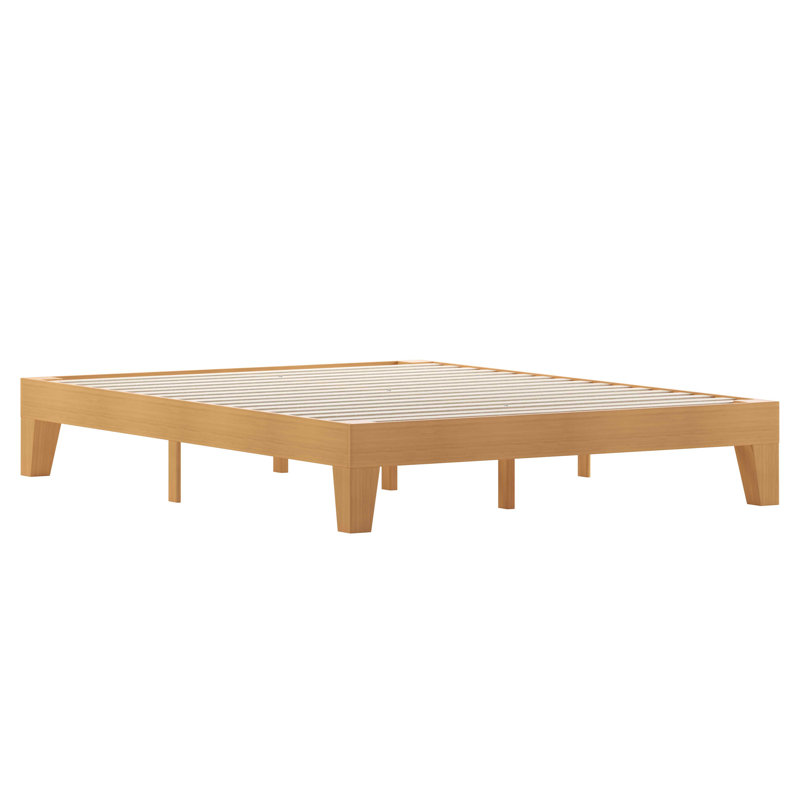 Natural Pine Queen Platform Bed Frame with Wooden Slats