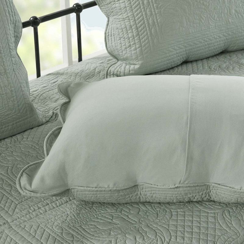 6 Piece Reversible Scalloped Edge Daybed Cover Set Daybed, Seafoam, Twin Coverlet/Bedspread + 3 Standard Pillow Shams