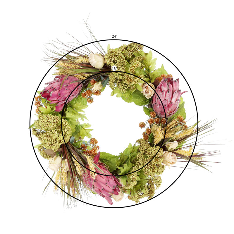 Pumpkin Spice & Everything Nice 26" Fall Wreath with Queen Anne's Lace, Lilacs, Banksia and Wheat, Pink
