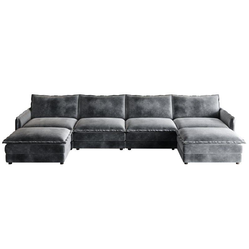 Velours côtelé 6 places avec coussins et tissu gris rembourré d'apparence élégante, Gris