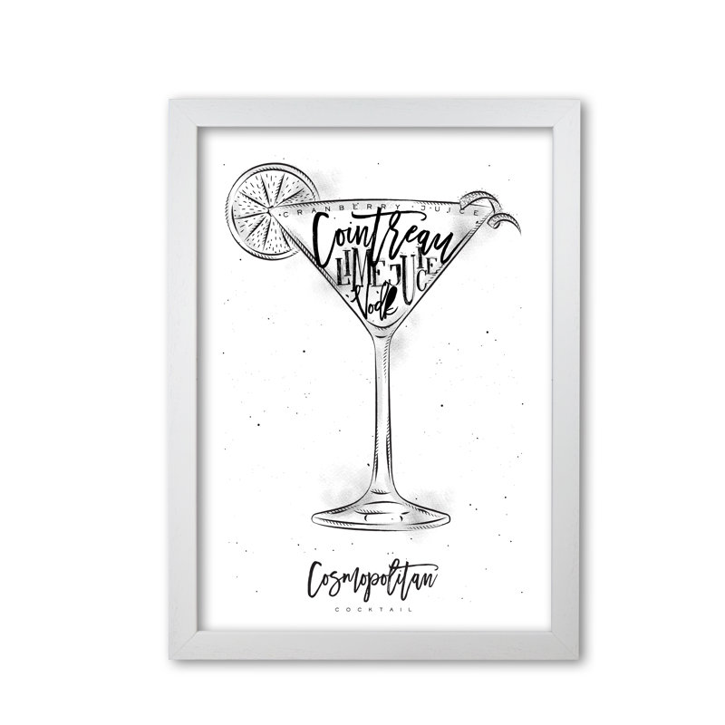 Cosmopolitan Cocktail - Print, White Grain Frame, 30 cm H x 21 cm W x 5 cm D