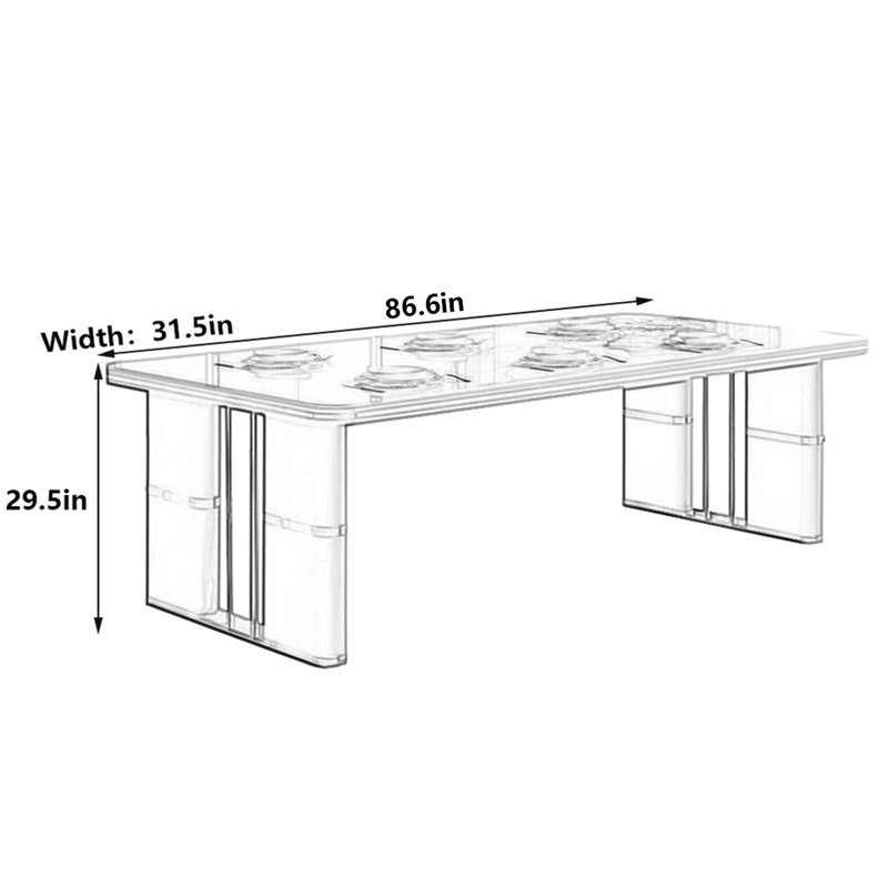 Portingale High Gloss Rock Slab Dining Table with Gold Base, 29.5"H x 86.6"L x 31.5"W
