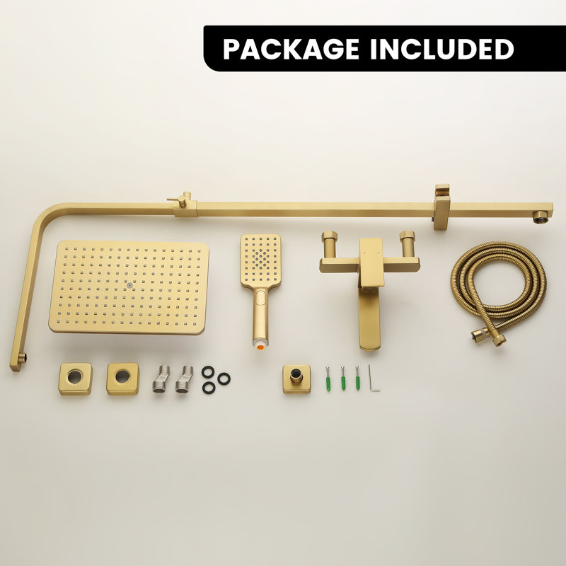 Wall Mounted 3-Function Exposed Complete Shower System With Handheld Shower And Tub Faucet, Brushed Gold