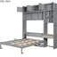 Grand lit en gris, avec trois armoires spacieuses, des tablettes intégrées et un bureau, un design peu encombrant pour les petits espaces avec finition grise, armoire supérieure, étagères, espaces optionnels, matelas-129632319