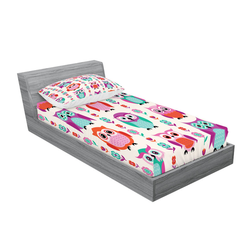 Drap-housse et coussin décoratif Ambesonne Owls - écume de mer fuchsia orange