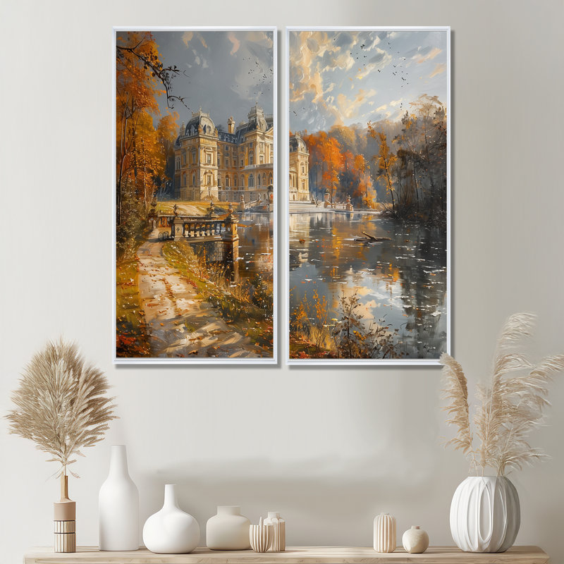 2 pièces jaunes et jaunes de la Renaissance, château en France III - Architecture Chateaus, 40" H x 40" W, White