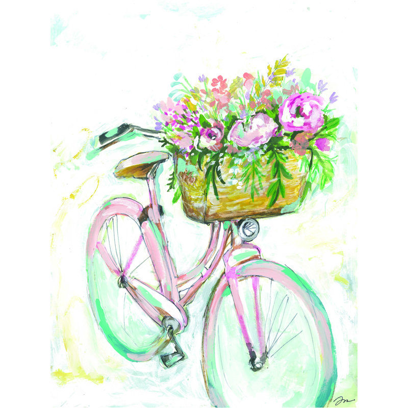 «Vélo avec panier de fleurs» par Jessica Mingo - impression sur toile tendue, H 16 po x l 12 po