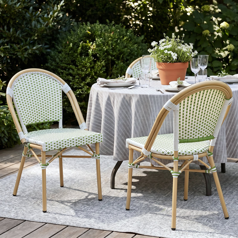 Ensemble de 2 chaises de terrasse Altesa French Bistro pour l'extérieur et l'extérieur, Vert/blanc