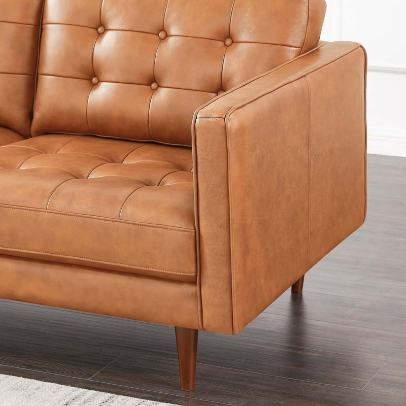 Canapé modulaire en cuir véritable Lucco brun clair cognac faisant face à la droite